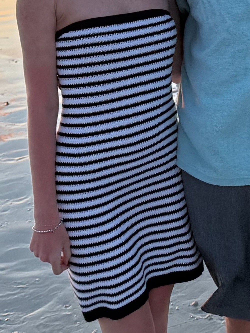 Abercrombie & Fitch Navy and White Strapless Knit Dress